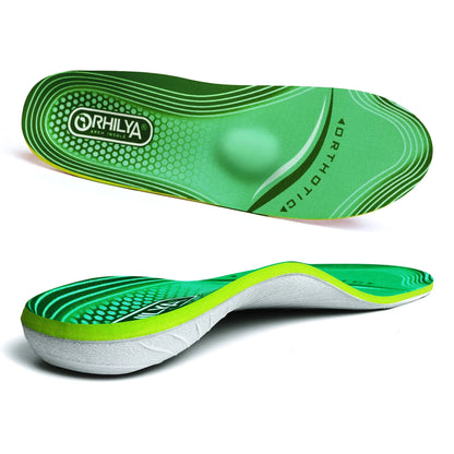 Preformed orthopedic insole showing arch support structure from the side