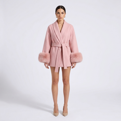 Women's Celeste wool coat styled for city events in gray