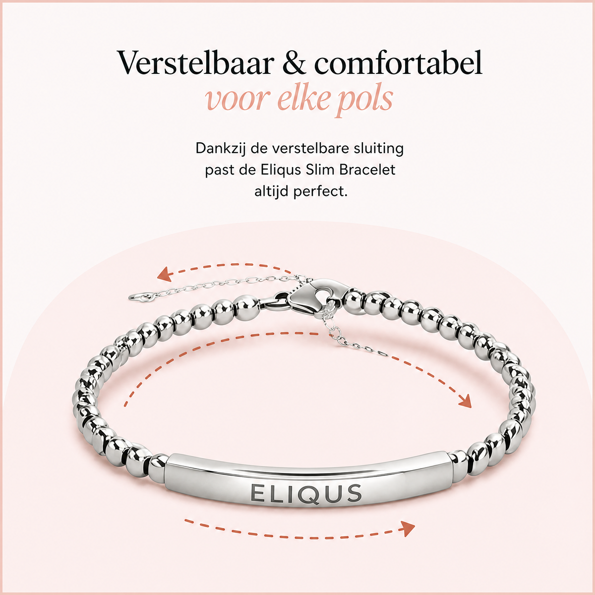 Gold Eliquis medical alert bracelet with adjustable clasp shown from the side