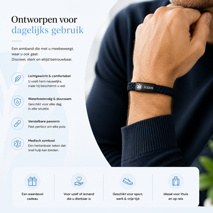 Eliquis apixaban medical bracelet showing deep-engraved text detail