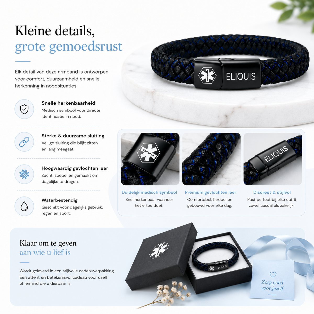 Discreet everyday medical alert bracelet for Eliquis users