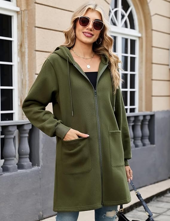 Women's long cardigan with drawstring hood in black