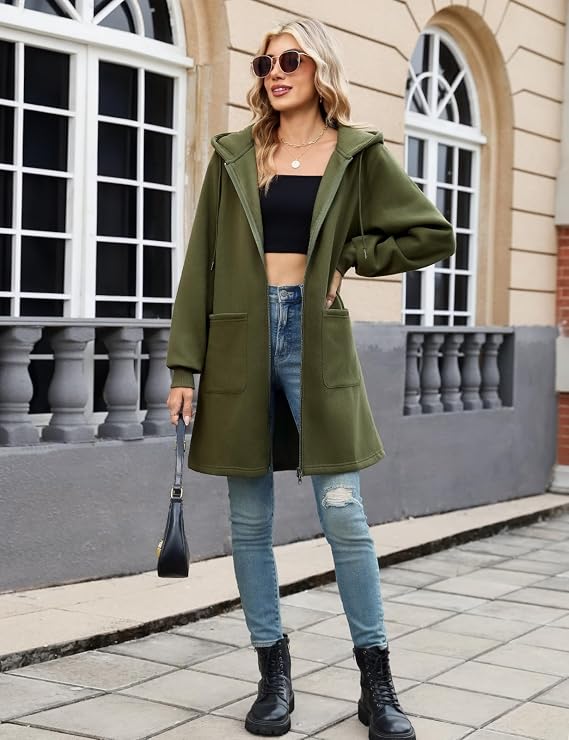 Elvienne hooded zip-up cardigan in navy blue for women