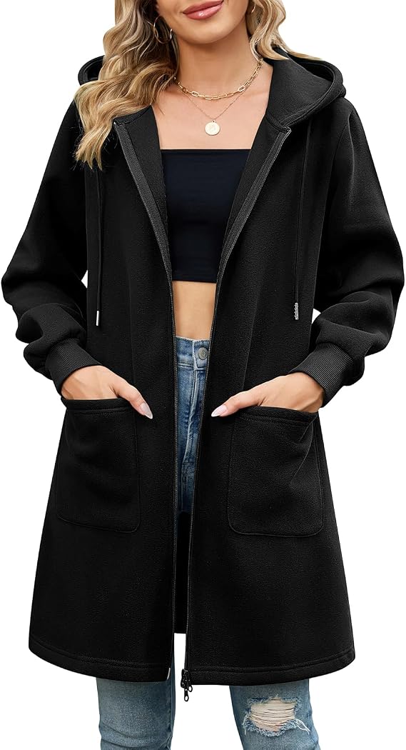 Women's relaxed fit long cardigan in grey with front pockets