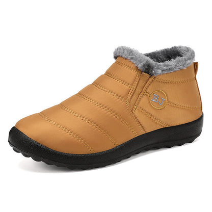Side view of waterproof outer shell on fleece-lined winter boots