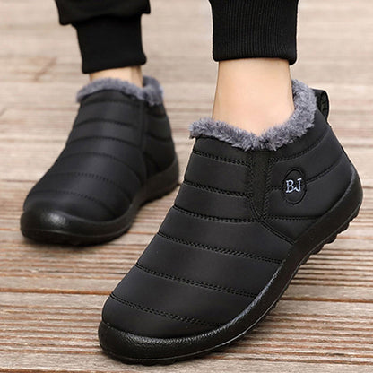 Blue warm lined winter boots with textured grip sole