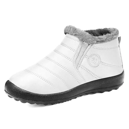 Gray slip-on winter comfort boots with soft faux-fur interior