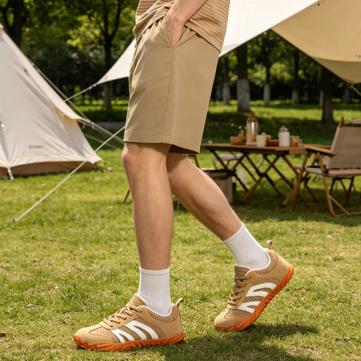 Harlow green unisex low-top sneakers on outdoor surface
