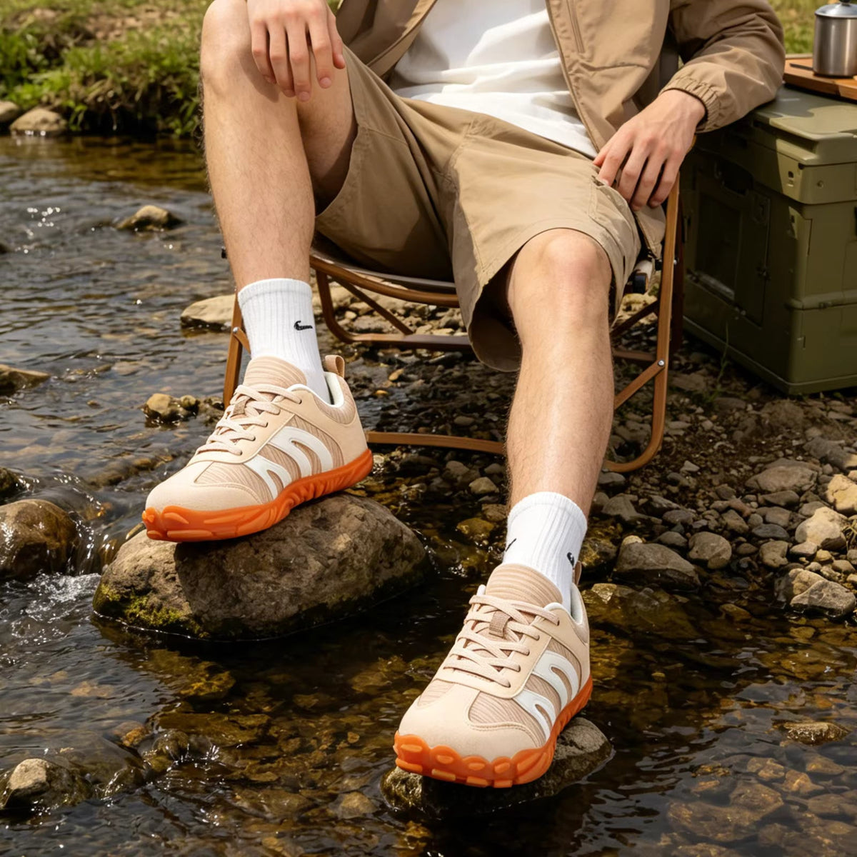 Harlow white sneakers styled for outdoor-inspired casual look