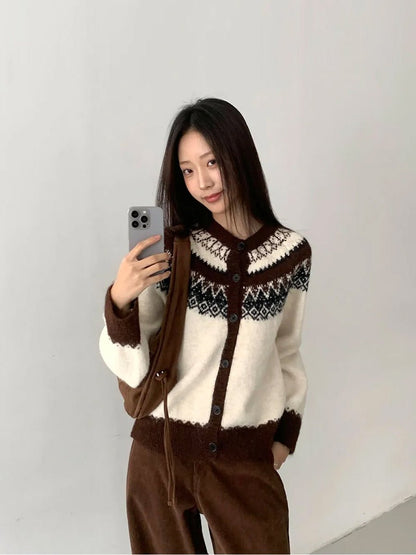 Women's open-front wool cardigan with jacquard texture — full-length view