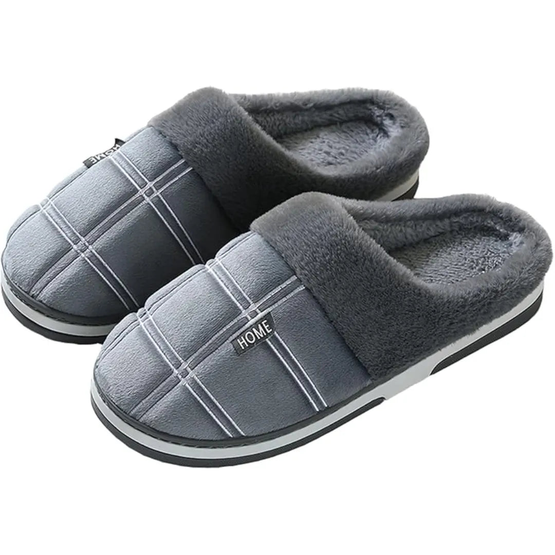 Huxley unisex plush cotton house slippers in grey with TPR sole