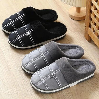 Huxley unisex plush slippers laid flat showing full pair