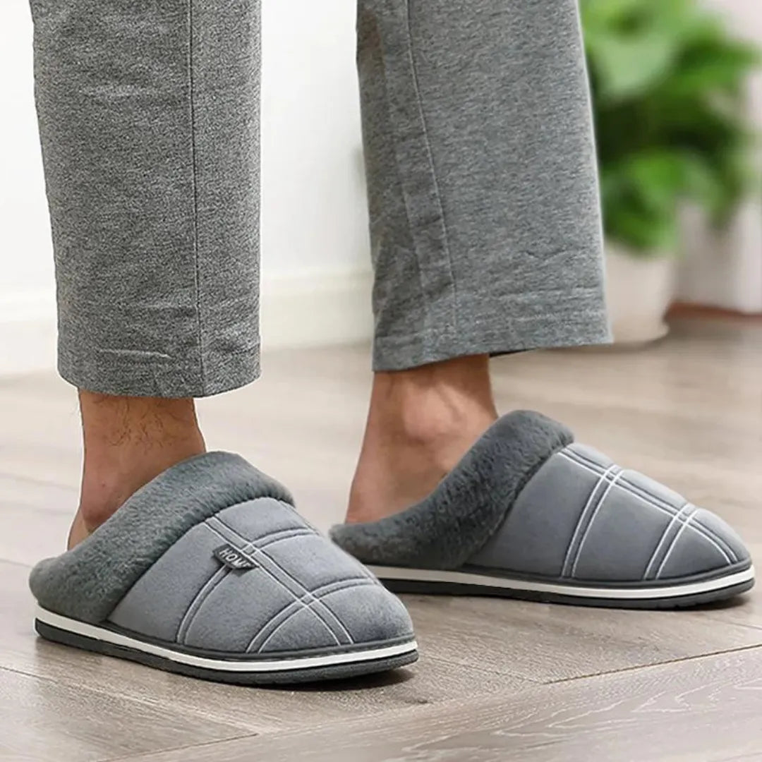 Top view of Huxley cushioned house slippers in grey
