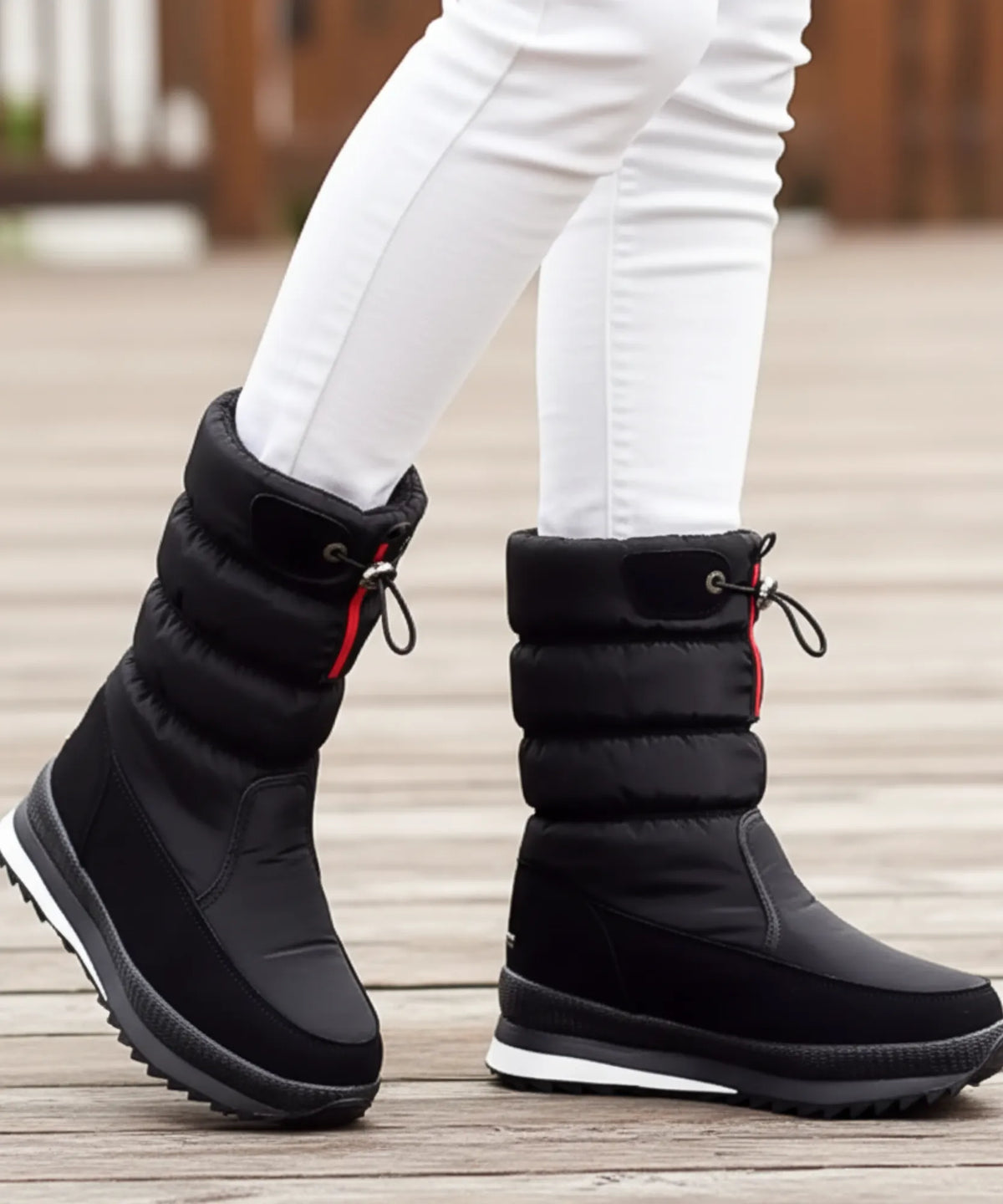 Lilica waterproof snow boots white adjustable drawstring shaft detail