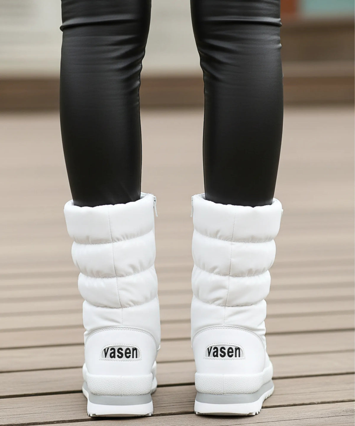 Lilica women's puffer snow boots white full-length side profile view