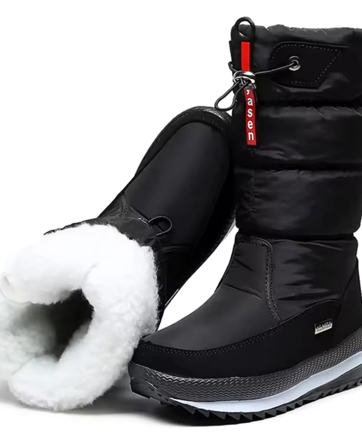 Lilica waterproof snow boots white worn with winter outfit jeans