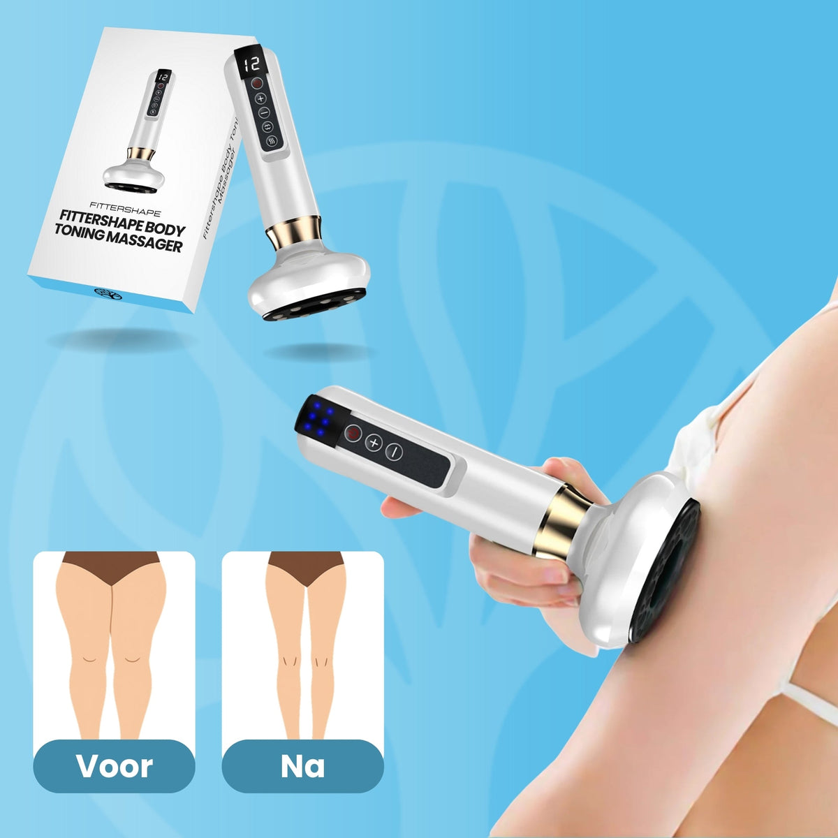 Body toning massager in use on thigh area for cellulite treatment