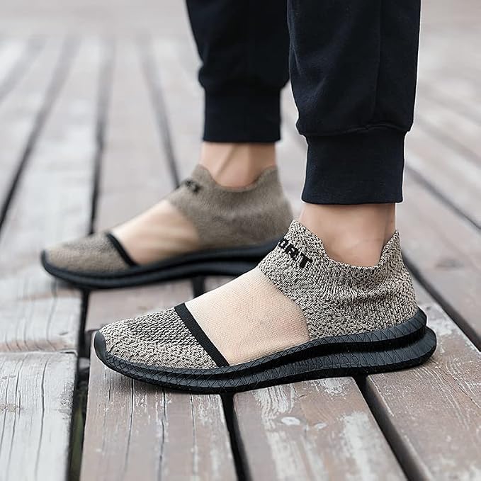 Brennan men's knit slip-on sneakers in khaki with flexible sole