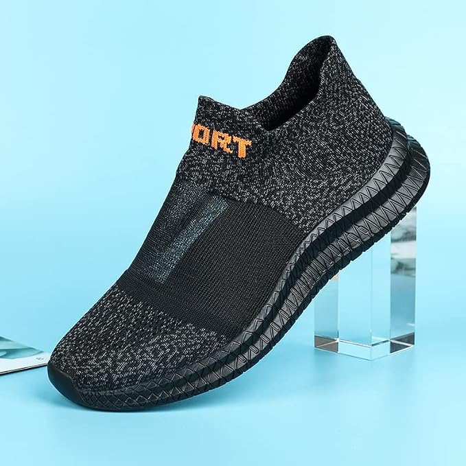 Brennan slip-on sneakers in black showing knit upper detail