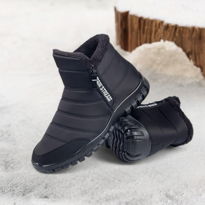 Plush warm lining interior detail of men's winter snow boots