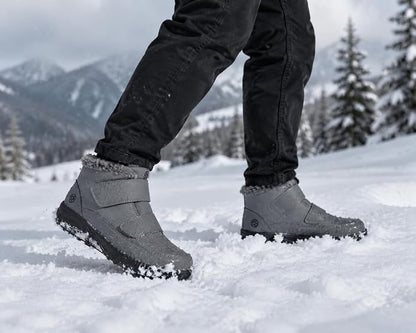 Men's warm-lined ankle boots with closed round toe in black