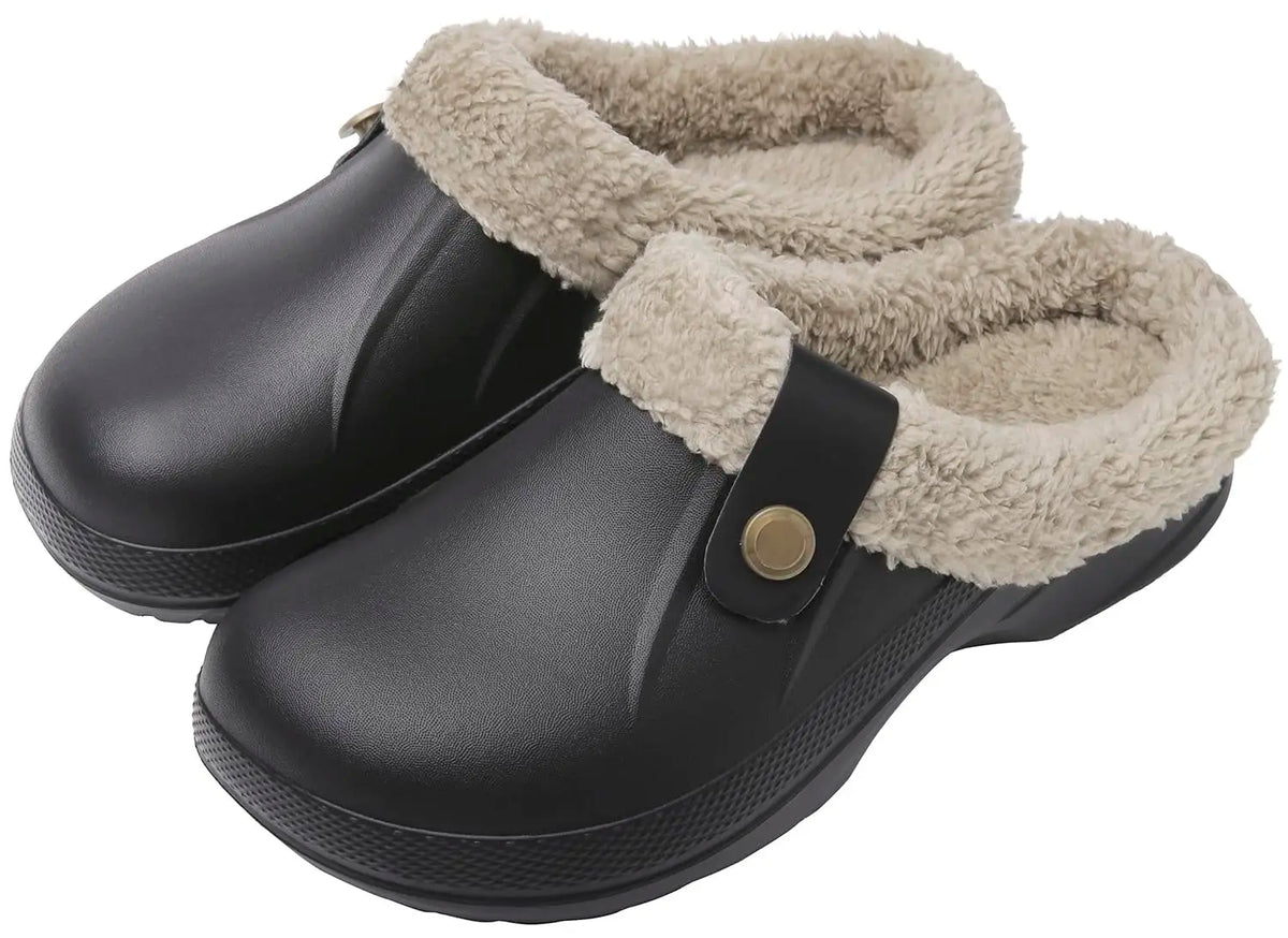Norval lined winter slippers in black with plush interior and EVA non-slip sole