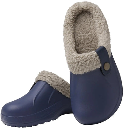 Side profile of Norval winter slippers showing medium heel height