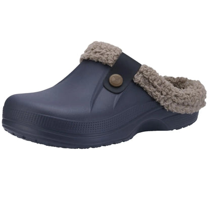 Norval unisex slippers in black next to a size guide