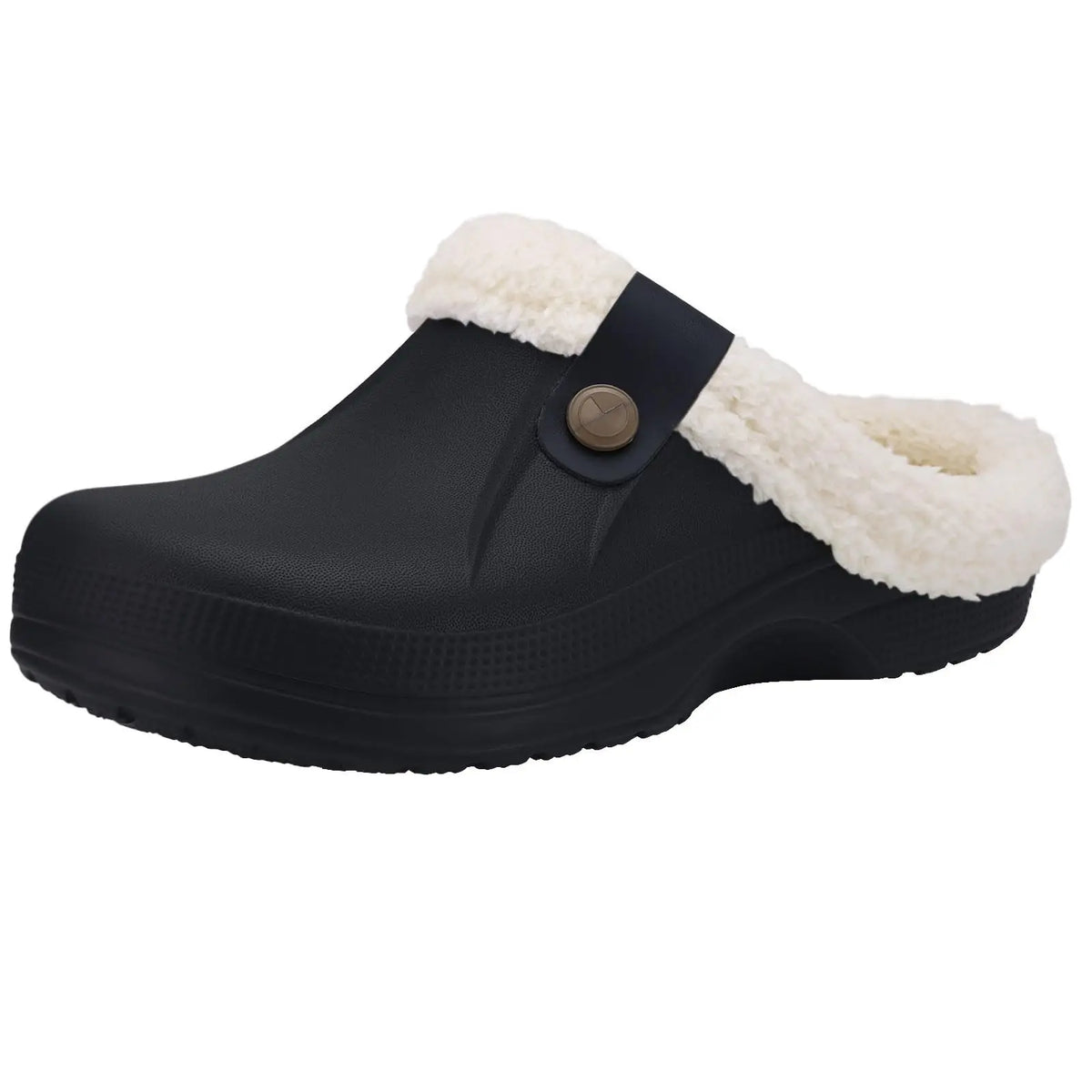 Norval brown slippers close-up showing EVA insole and plush lining