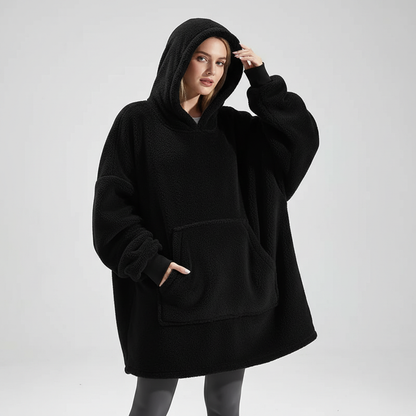 Women's oversized hoodie robe in dark gray with large kangaroo pocket detail
