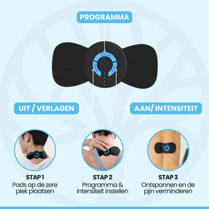 NMES technology massager targeting neck and shoulder area