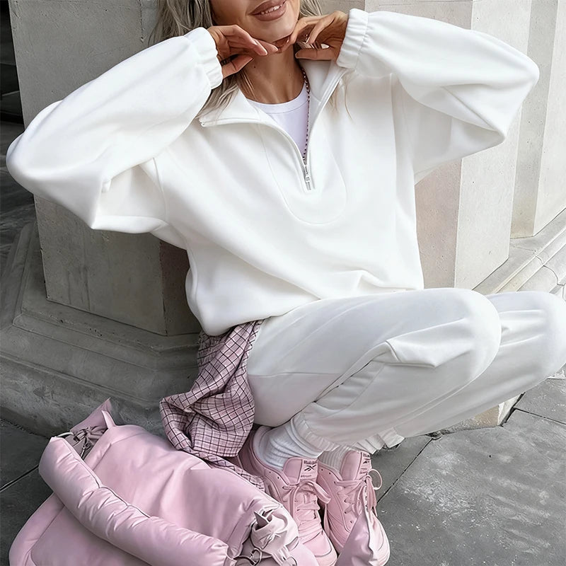 Selvie camel fleece sweatshirt flat lay showing full length and sleeves