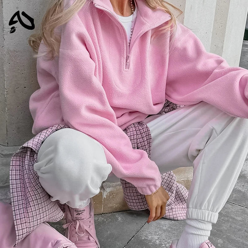 Front view of Selvie relaxed-fit fleece sweatshirt in light grey
