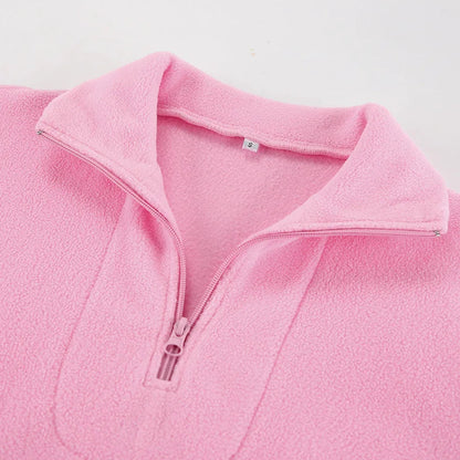 Selvie purple fleece sweatshirt with high stand collar detail