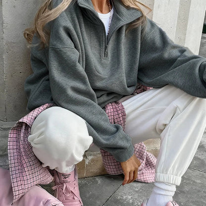 Selvie blue fleece sweatshirt relaxed fit full-length front view