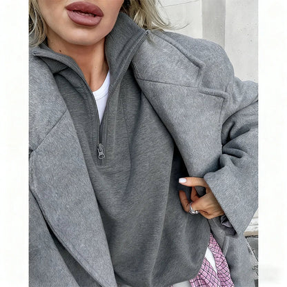 White Selvie women's fleece sweatshirt with elasticated cuffs