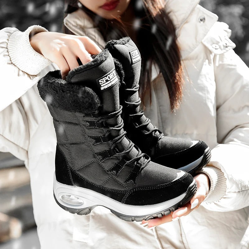 Detail shot of waterproof synthetic outer material on Sylvara boots