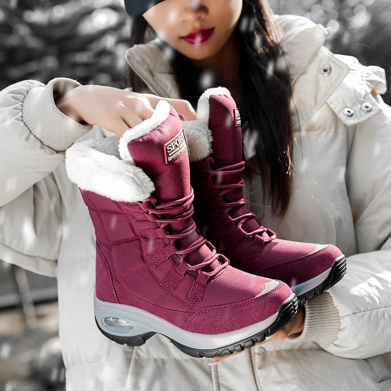 Sylvara women's waterproof boots in dusty mauve with adjustable lacing