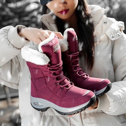 Sylvara women's waterproof boots in dusty mauve with adjustable lacing