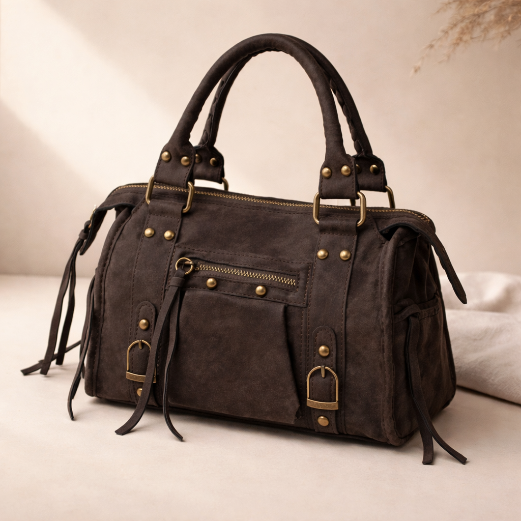 Veloura – Suede-Style Handbag in Coffee