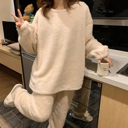 Cozlyn women's fleece pyjama set in fluffy jumper and long trousers