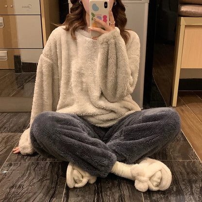 Women's fluffy fleece pyjama set — perfect autumn winter nightwear