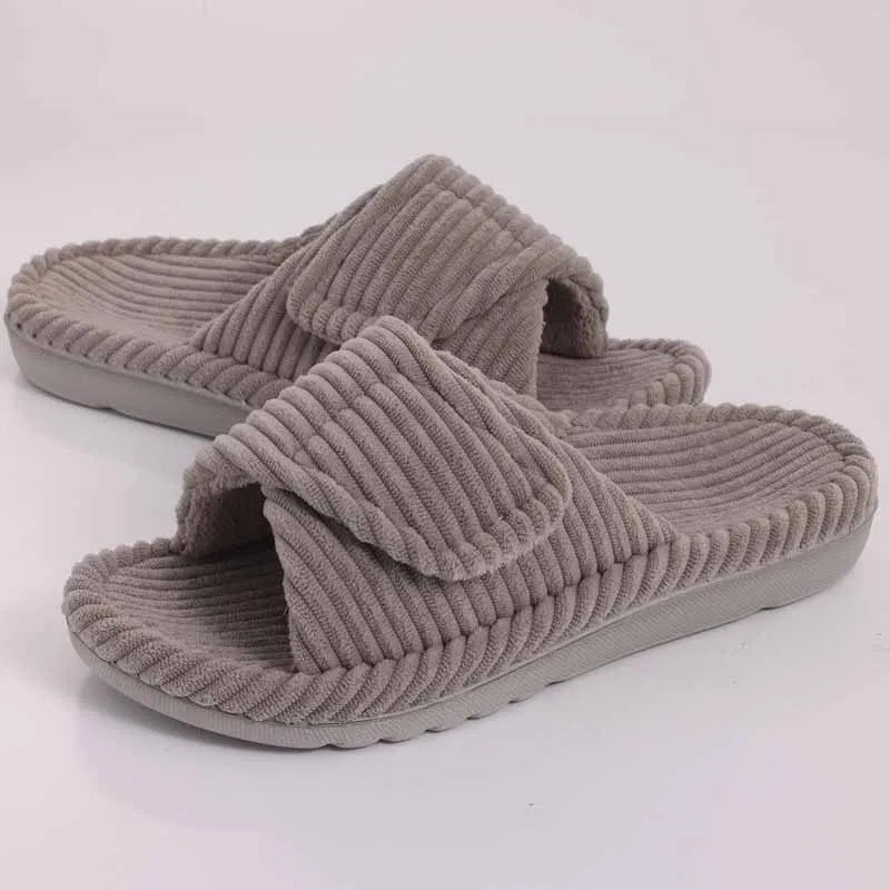 Women's non-slip cotton bedroom slippers with plush faux fur lining