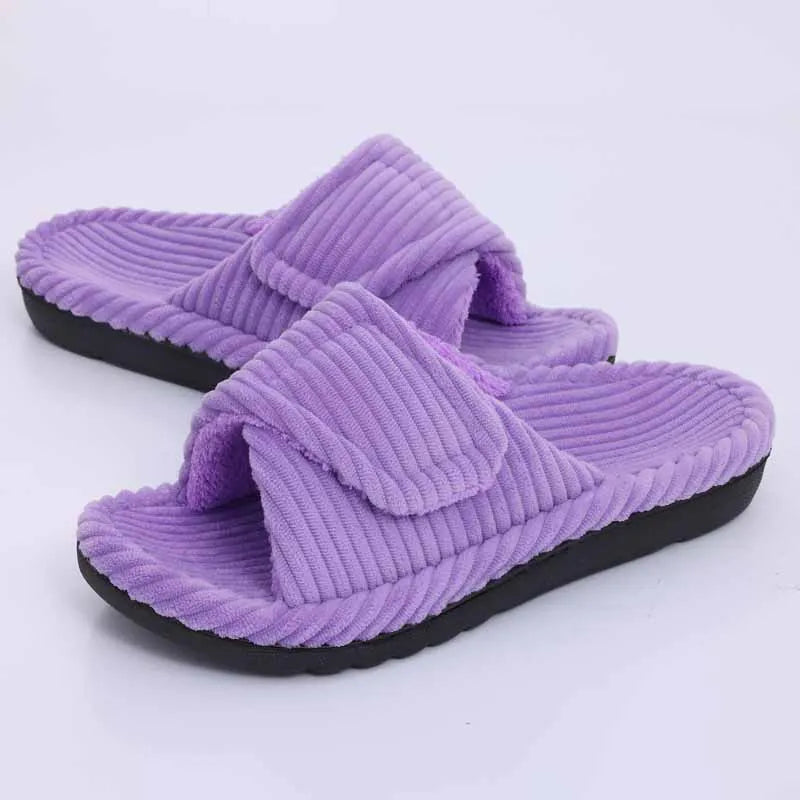 Women's four-season open-toe house slippers in cosy faux fur