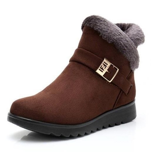 Pair of women's warm ankle boots in brown - side and back view
