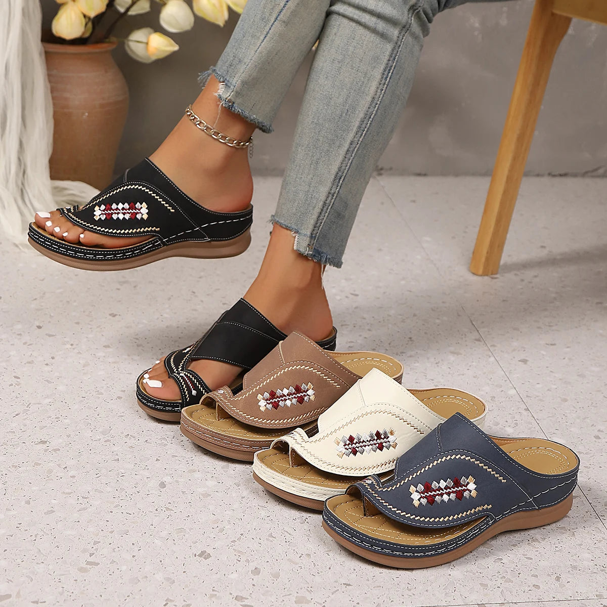 Loria orthopedic summer sandals worn casually, showcasing comfort and style
