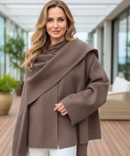 Reinforced seam detail on oversized wool wrap coat