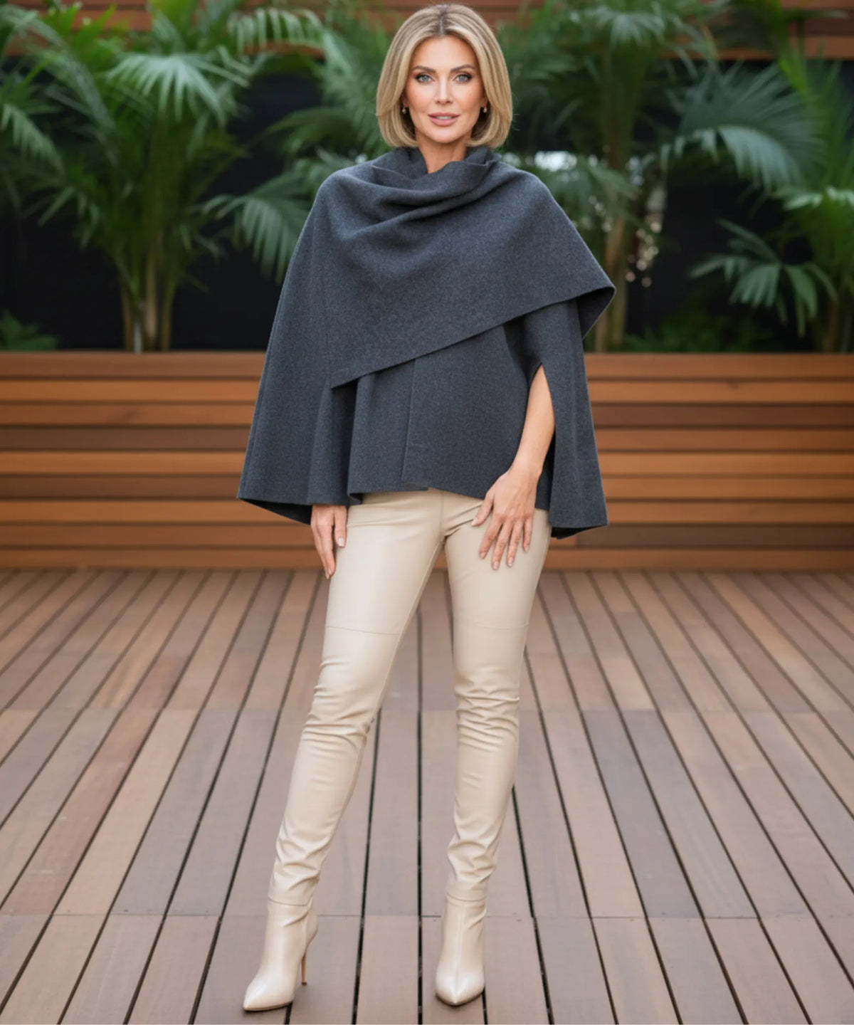 Charcoal oversized shawl collar coat for winter travel
