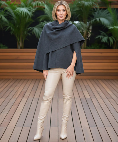Charcoal oversized shawl collar coat for winter travel