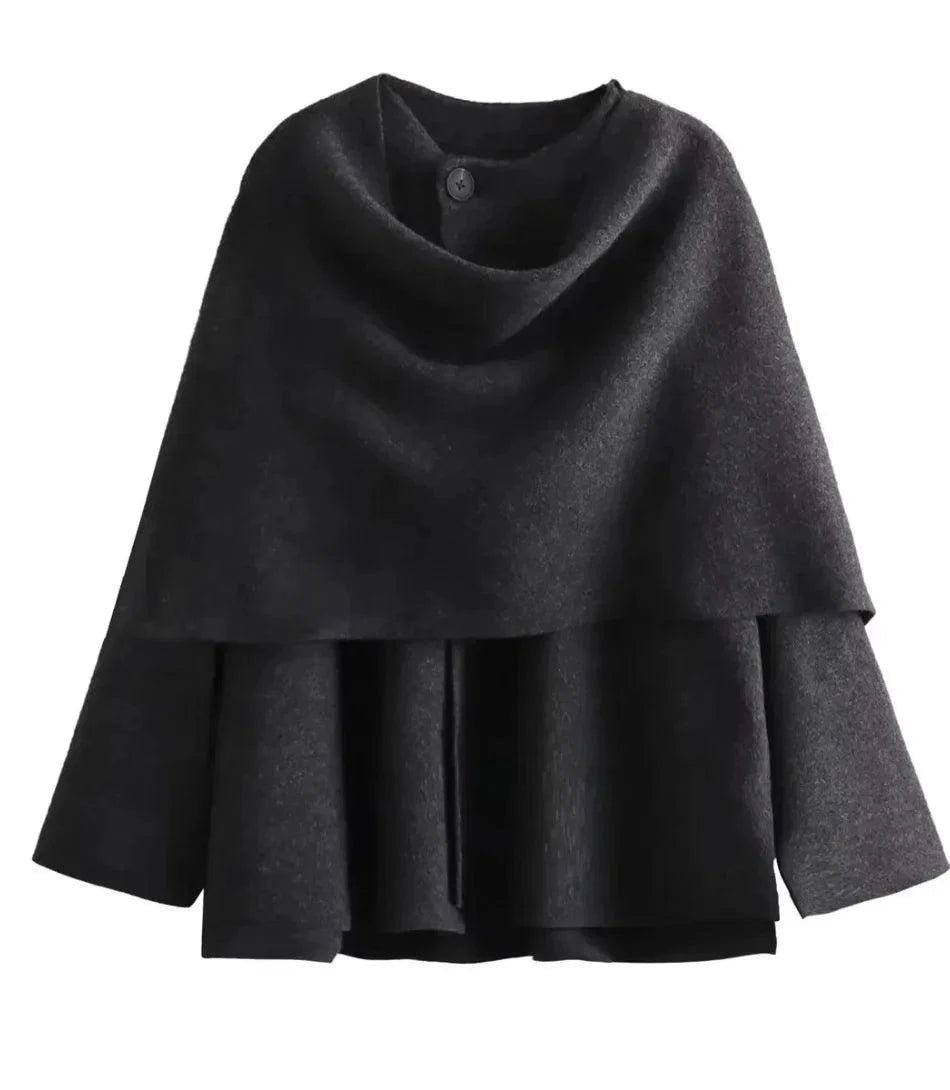 Back view of oversized midi wool coat in charcoal